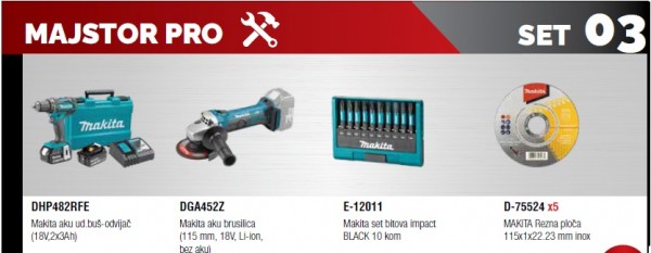 MAKITA DHP482RFE + DGA452Z + E-12011 + D-75524x5    Majstor pro  JP26